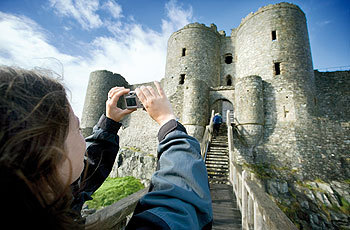 HARLECH castle girl with camera.jpg